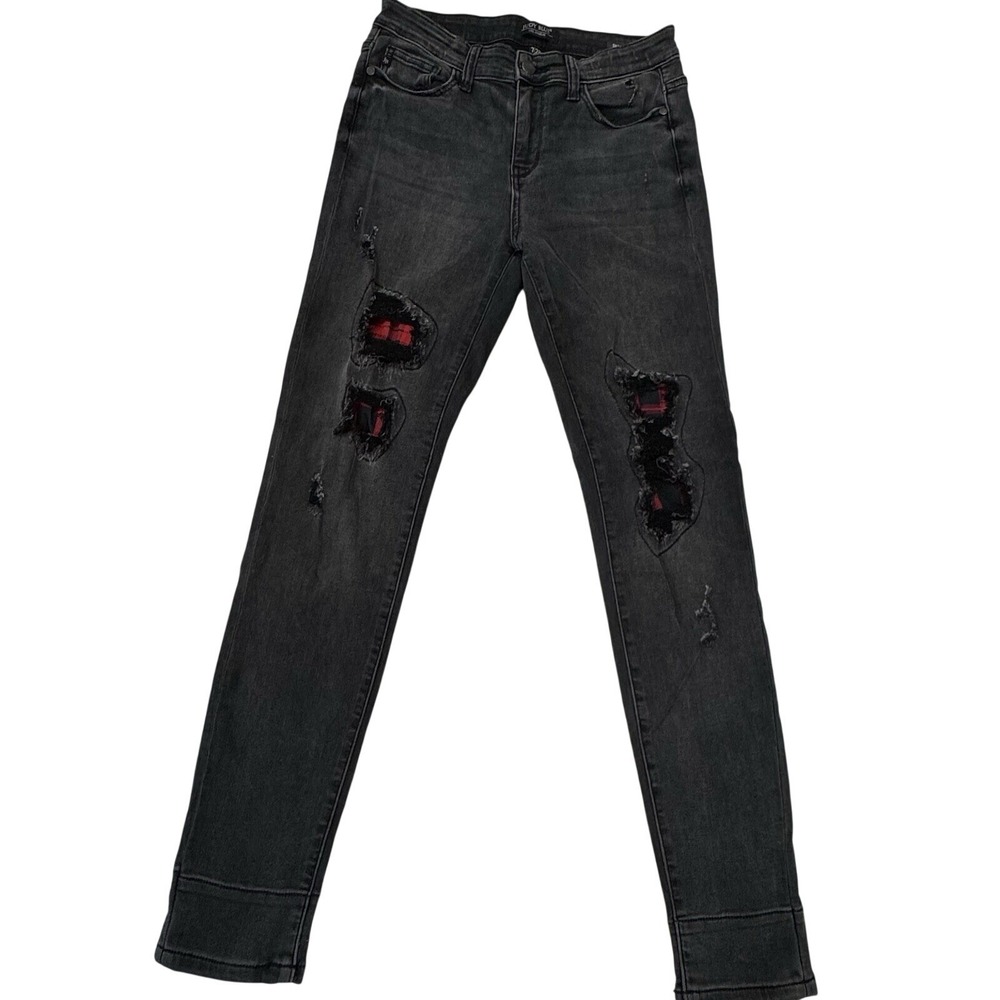 Judy Blue Skinny Jeans‎ Womens 7 Black Distressed Patch Y2K Edgy Denim